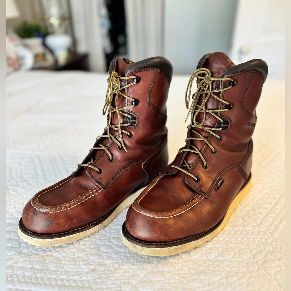 Red Wing Leather Boots #411 8-inch Waterproof Soft Toe Size 12 E2 Slip Resistant - Picture 1 of 14
